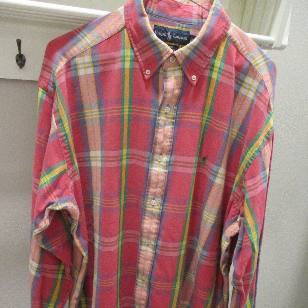 RALPH LAUREN Blake  Pink Plaid Long Sleeve Button Down Shirt - Mens Lg.